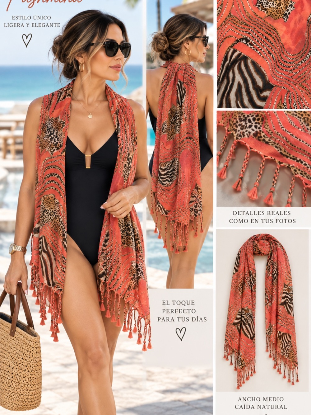 Lightweight Women's Scarf - Coral Animal Print